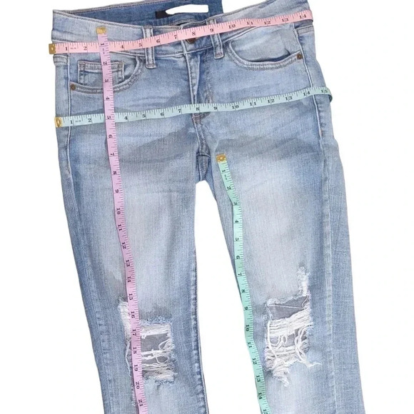 SP Black Label Frayed Skinny Distressed Blue Wash Straight Denim Jeans - Picture 6 of 8